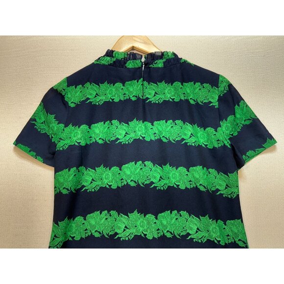 J.Crew Silk Ruffle Blouse Top in Beanstalk Stripe Womens Size 0 Navy Green Retro - Picture 11 of 11